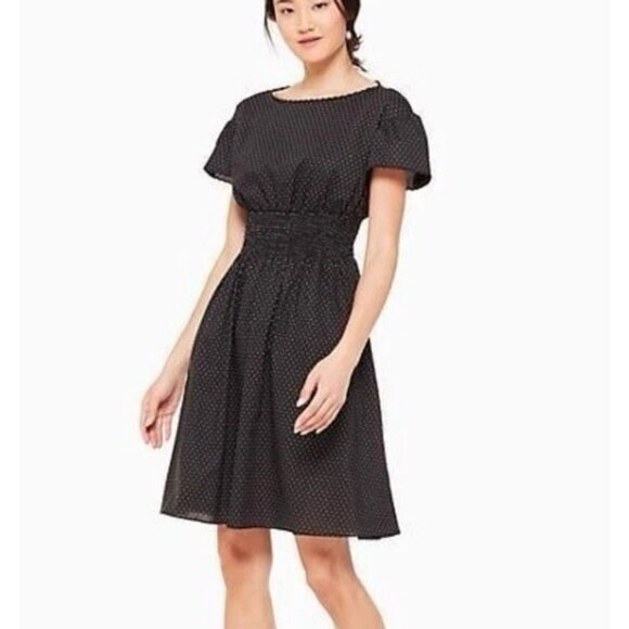 Kate Spade New York Black Pin Dot Scallop Poplin Dress Size Small NWT - Picture 1 of 16